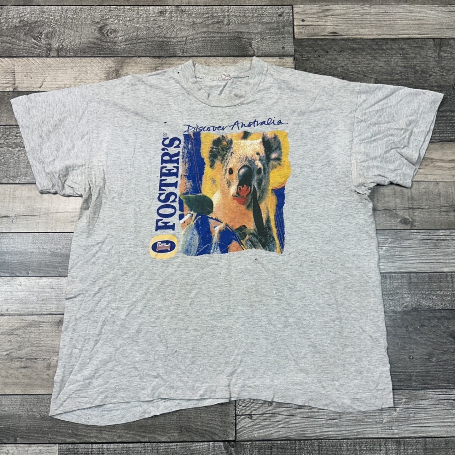 Foster&rsquo;s Vintage Koala Discover Australia Graphic T-Shirt Grey Mens Small