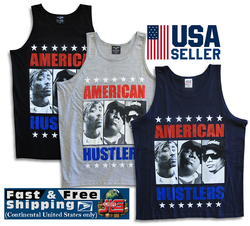 Tank Top America Hustle Hip Hop Graphic Screen Print Muscle Sleeveless Cotton