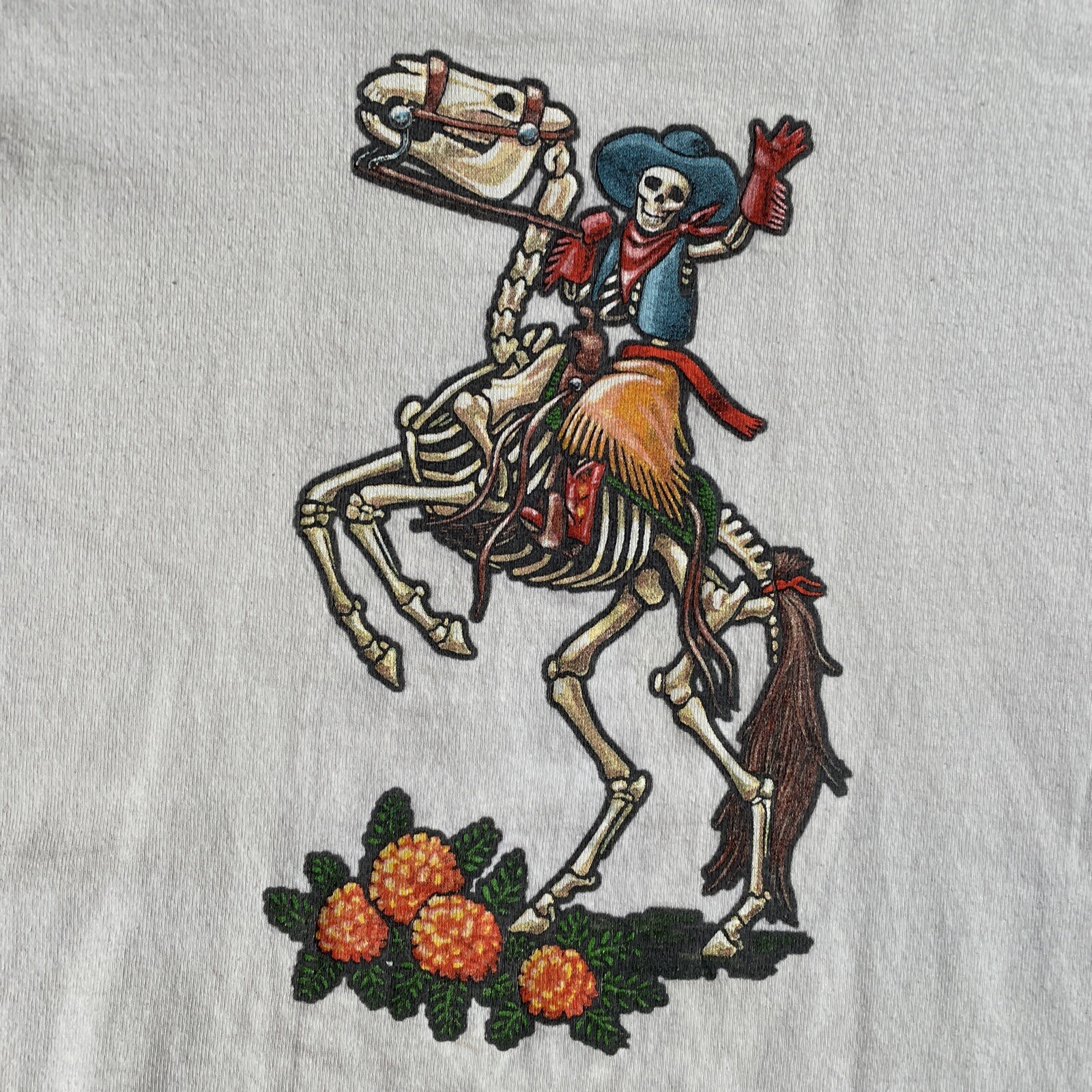 Cotton Deluxe Mens XL Made In USA Skeleton Cowboy On Horse Long Sleeve T-Shirt