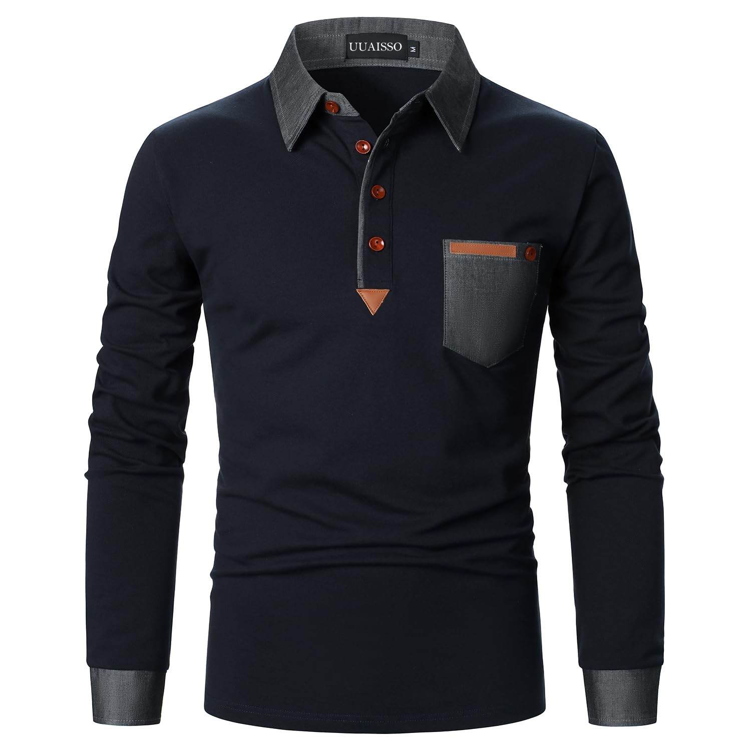 Polo shirt men&rsquo;s long sleeve polo shirts cotton color sewing pocket TShirt slim…