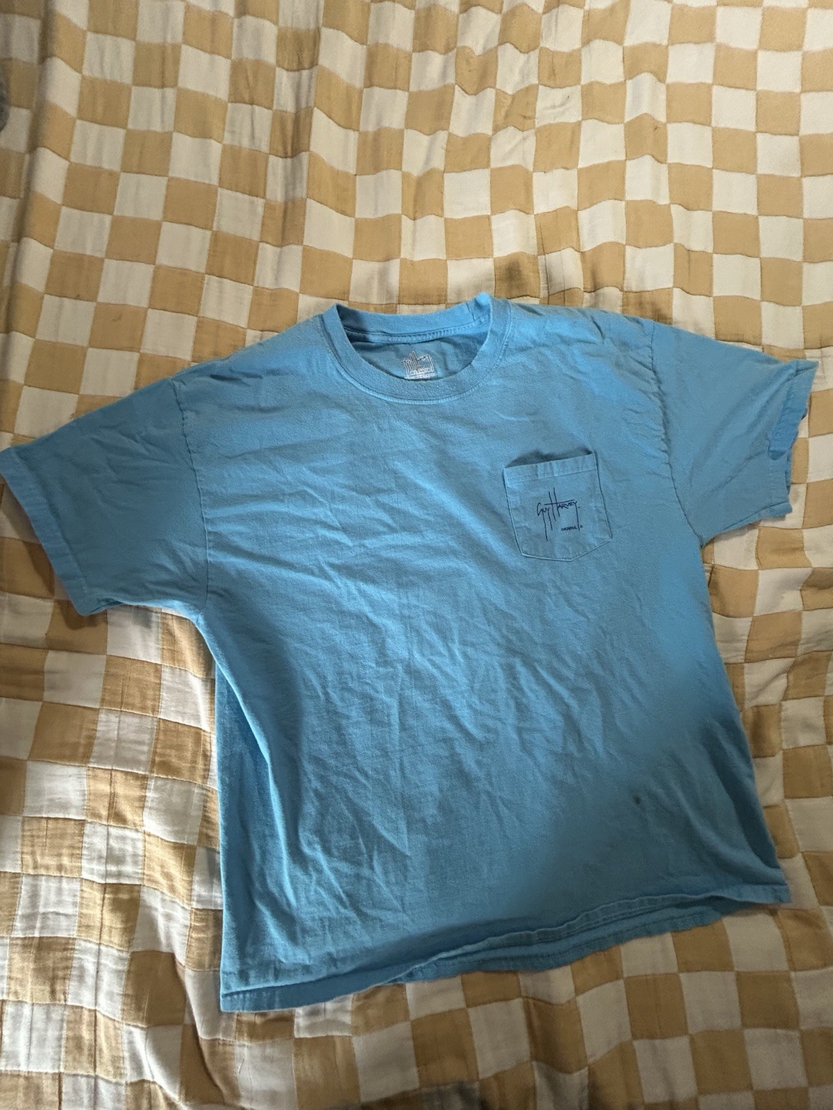 Guy Harvey Bluewater Graphic Marlin Fish Pocket T-Shirt Blue Cotton XL
