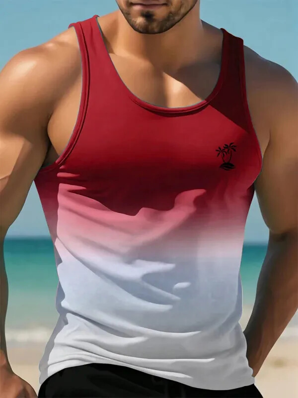 Summer new casual 3D printed mens sleeveless T-shirt Hawaiian style mens