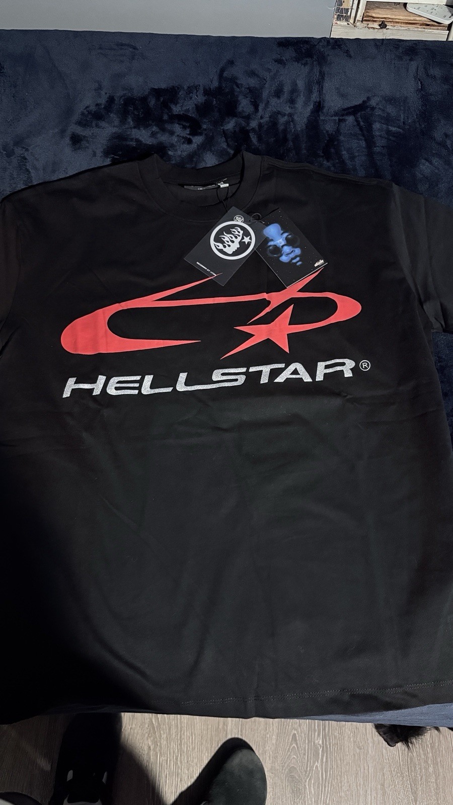 Hellstar Men&rsquo;s L Cotton Black Logo Crew Neck Short Sleeve Tee NWT
