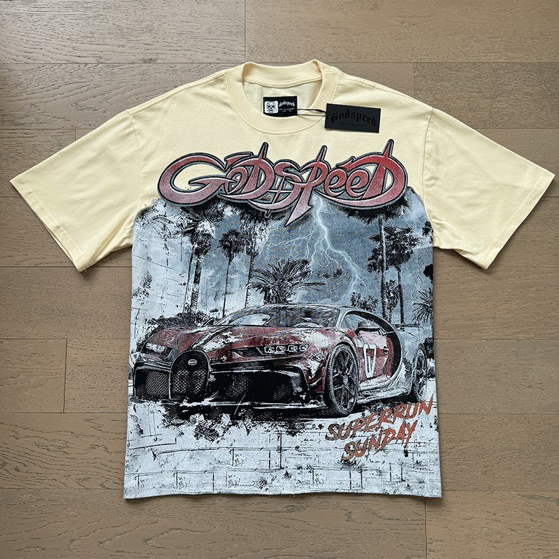 Brand New Godspeed Make vintage white printed sports cars Tee Mens T-shirt