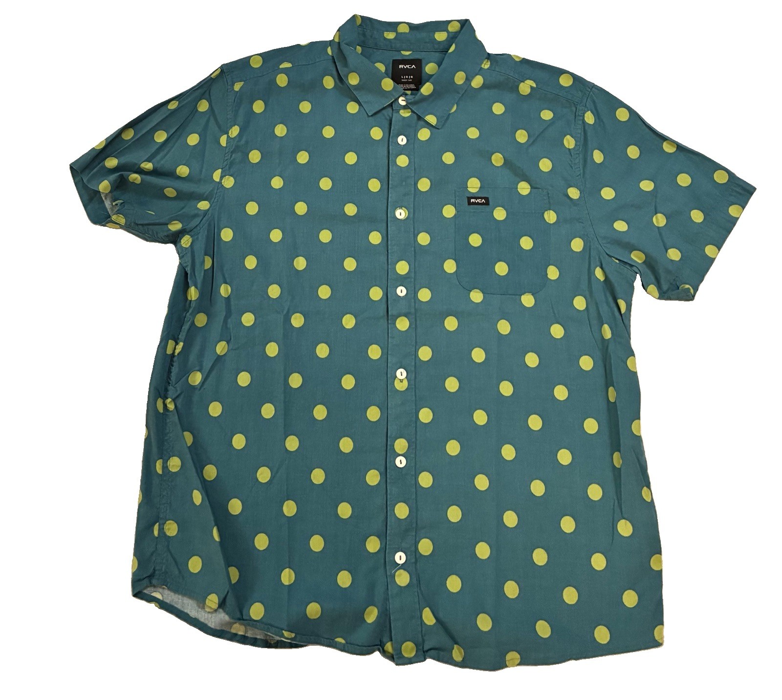 NWOT RVCA Artist Network Polka Dot Street Style Designer Button Font Shirt Sz L