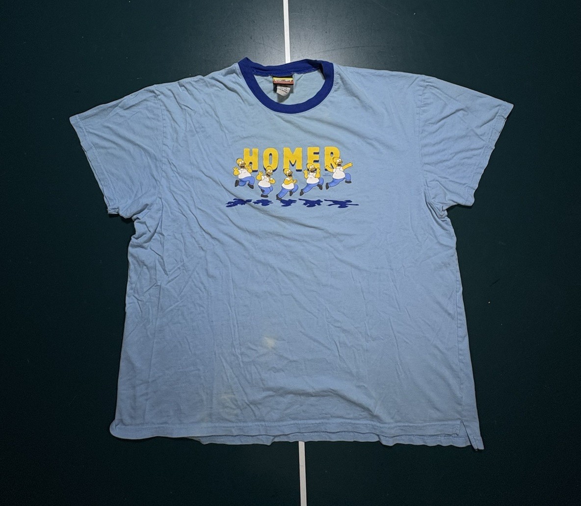 Vintage The Simpsons Homer Simpson Ringer T Shirt Size Large Blue Y2K Graphic