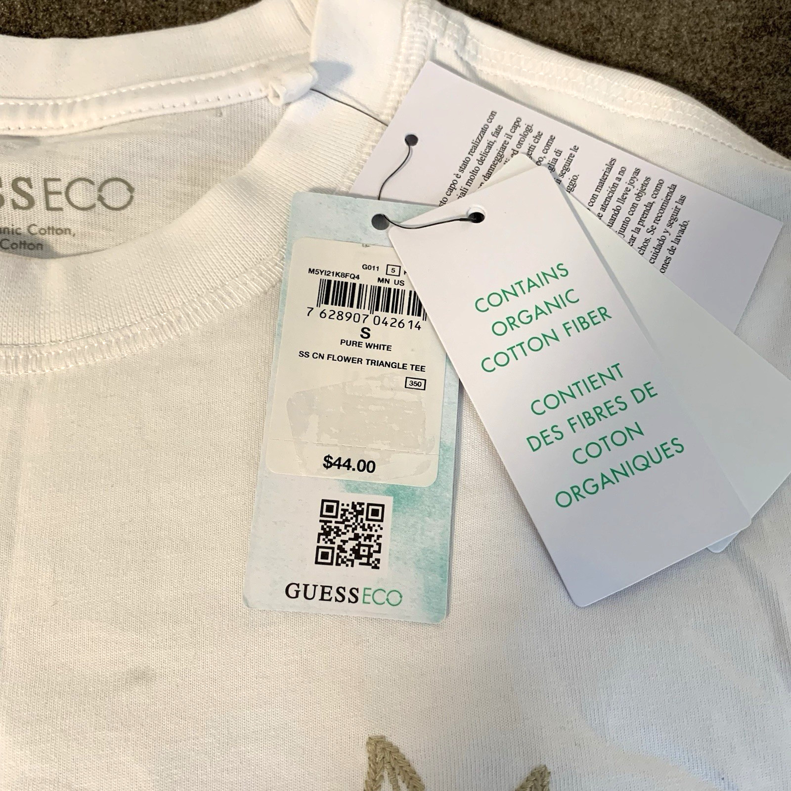 GUESS Jeans Men&rsquo;s Small S T-Shirt Triangle Logo Embroidered Floral White