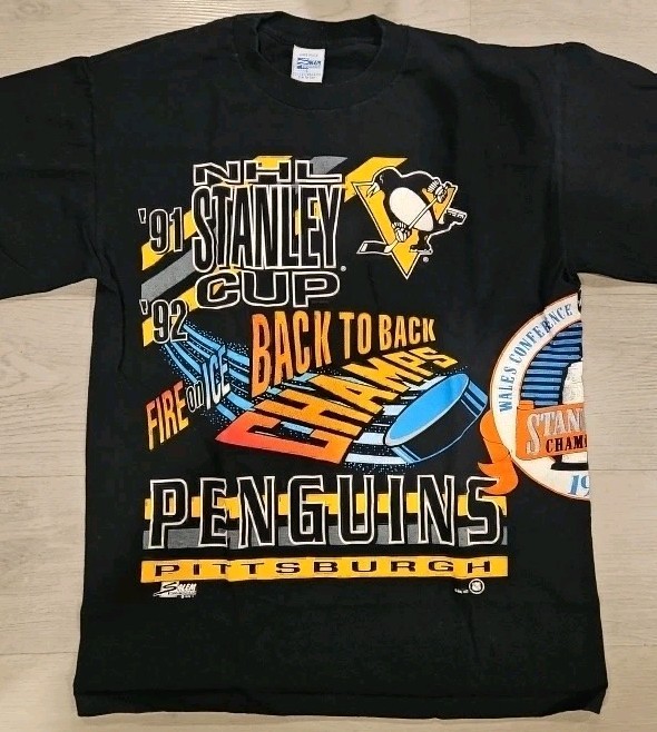 Vintage Salem 91-92 Stanley Cup Champs Pittsburgh Penguins Fire On Ice T-shirt L