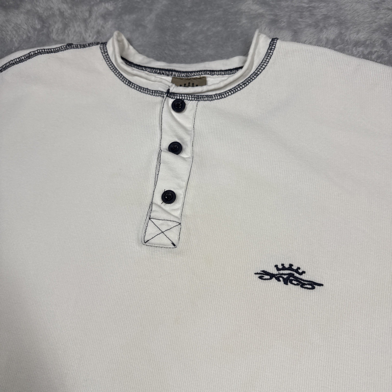 Vintage Jnco Shirt Henley Long Sleeve Men (XL) Size 2 White Distressed Stained