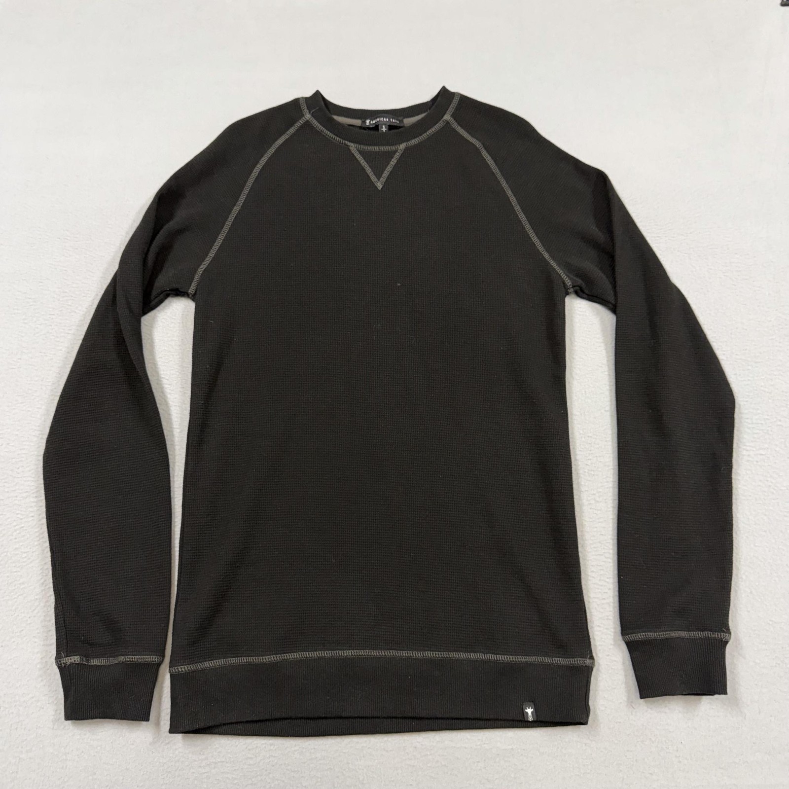 American Tall Shirt Mens ST Black Thermal Waffle Knit Long Sleeve Crewneck Top