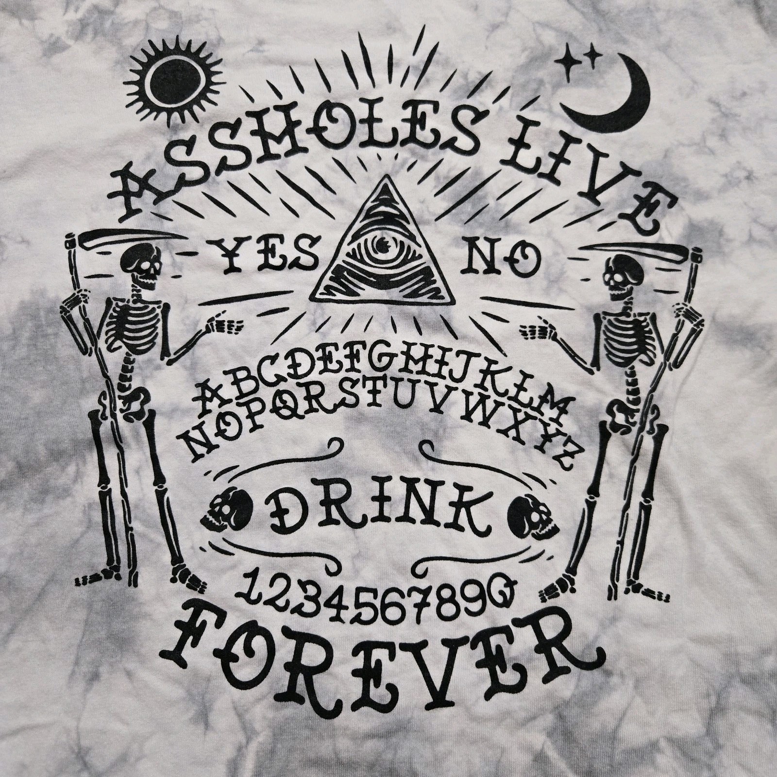 Assholes*s Live Forever Aholes ALF Ouija Board Skeletons Tie Dye Shirt Large