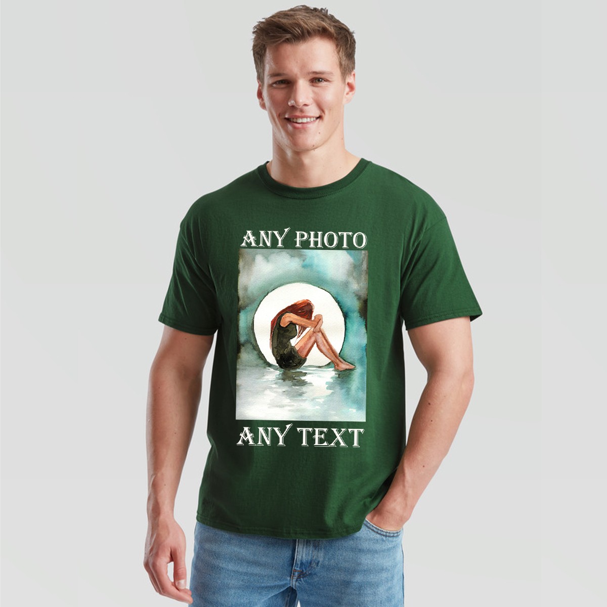 Personalised Any Photo Any Text Custom Mens T-Shirt Watercolor Design