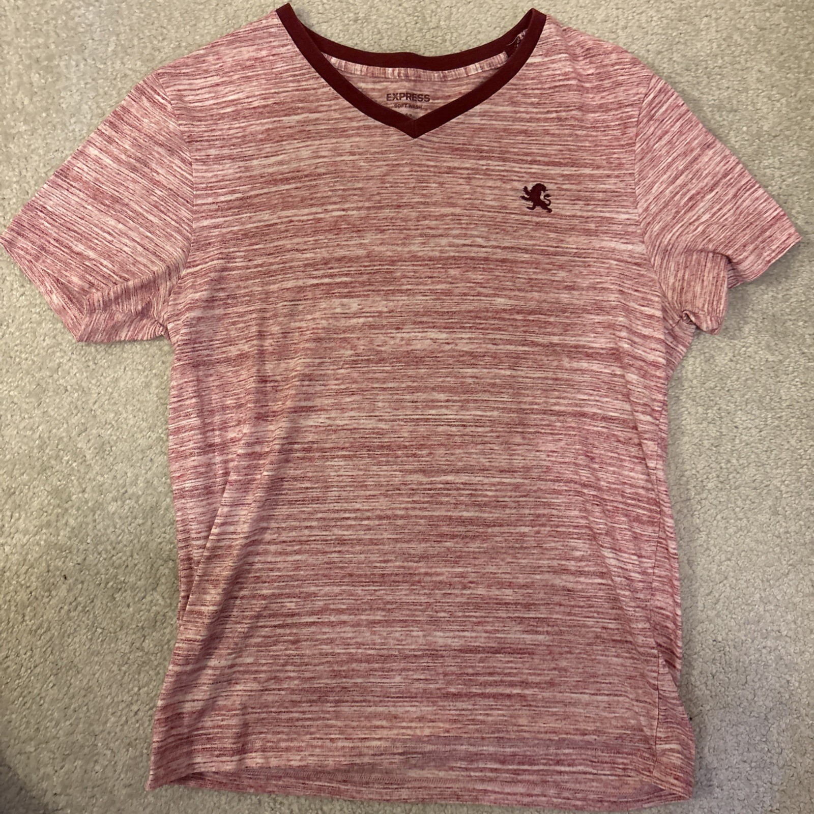Express Men’s Soft Wash Lightweight Flex Stretch Pink Red Trim Short Sleeve S