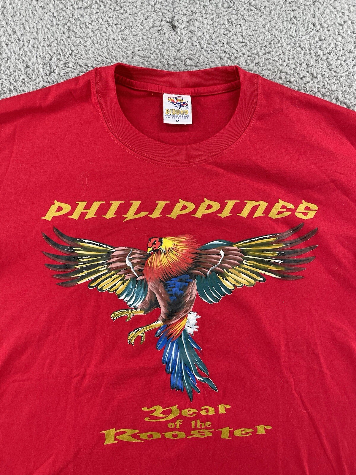 Vintage Dibuho Hand Painted Tshirt Men Medium Graphic Philippines Rooster