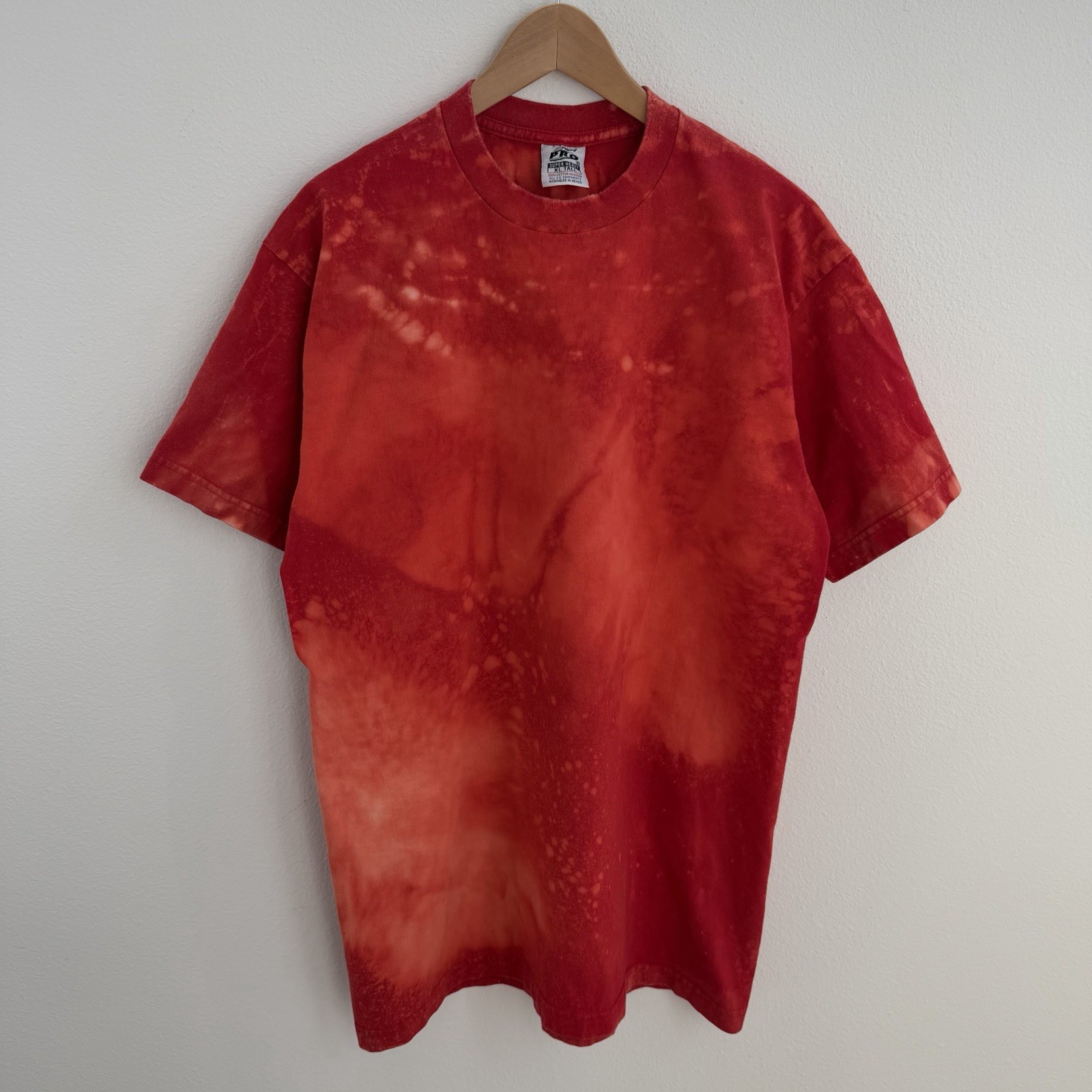 Custom Bleached Red T Shirt XL Tall Acid Wash Distressed Streetwear 100% Cotton