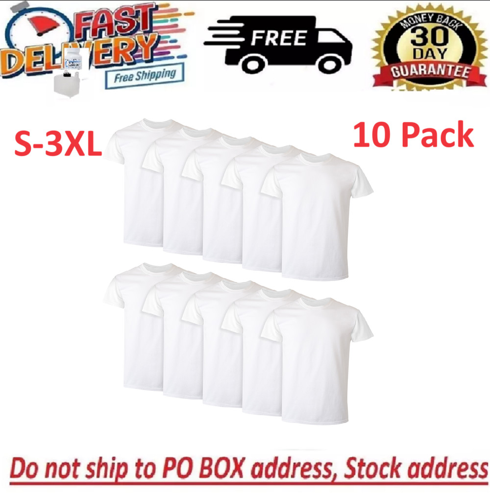 10 Pack Hanes Men&rsquo;s White Crew T-Shirt Super Value Cotton Size S-3XL