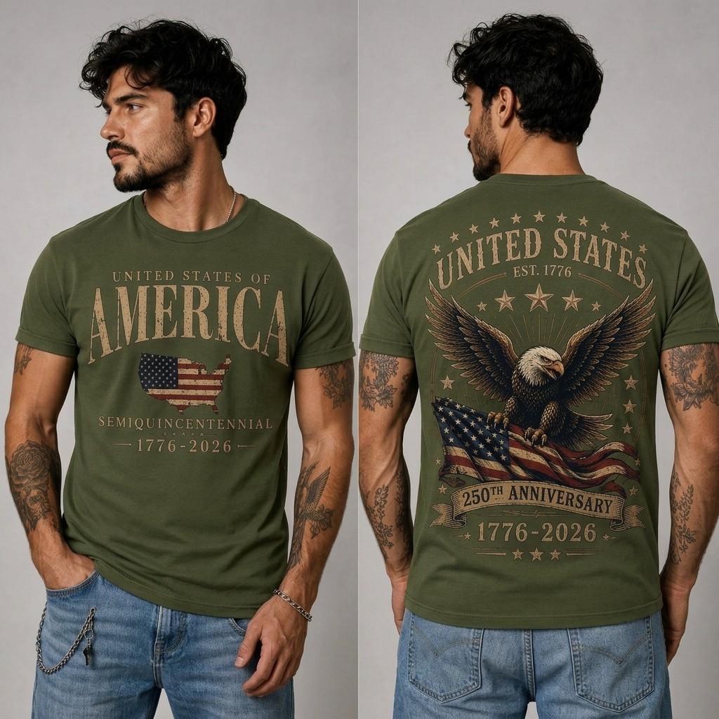 America 250th Anniversary Eagle Patriotic USA 1776-2026 Military Geen T-Shirt
