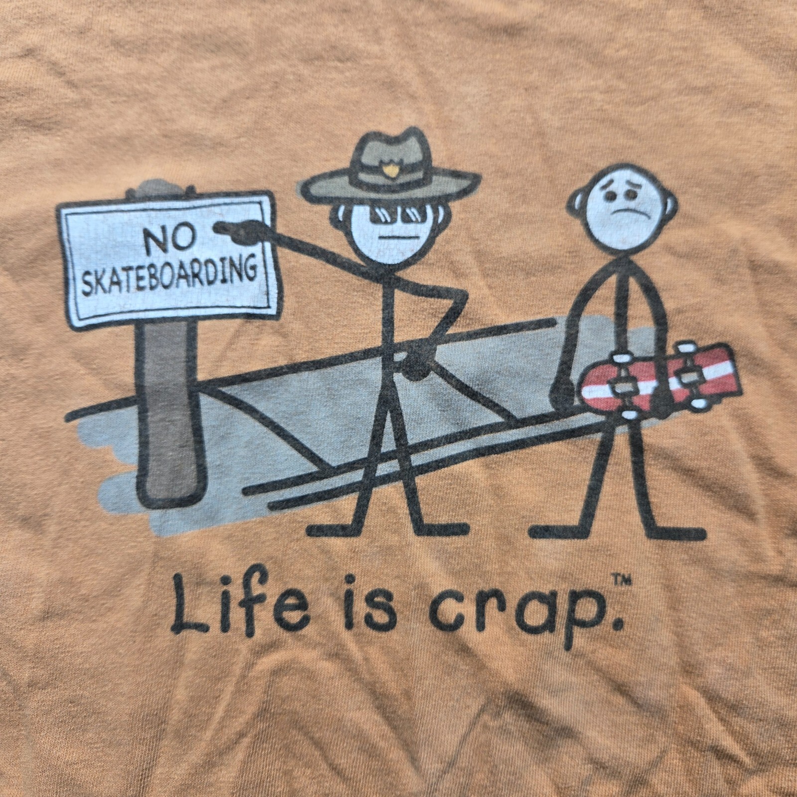 Life is Crap « No Skateboarding » Tee T-Shirt Orange Adult Men&rsquo;s Size M Medium