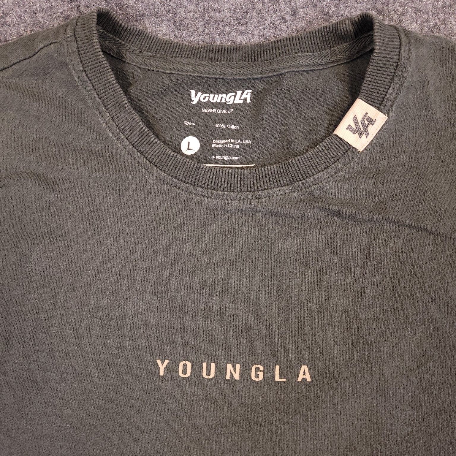 YoungLA T Shirt Mens Large Gray Graphic Logo Cotton Crew Neck Short Sleeve Tee