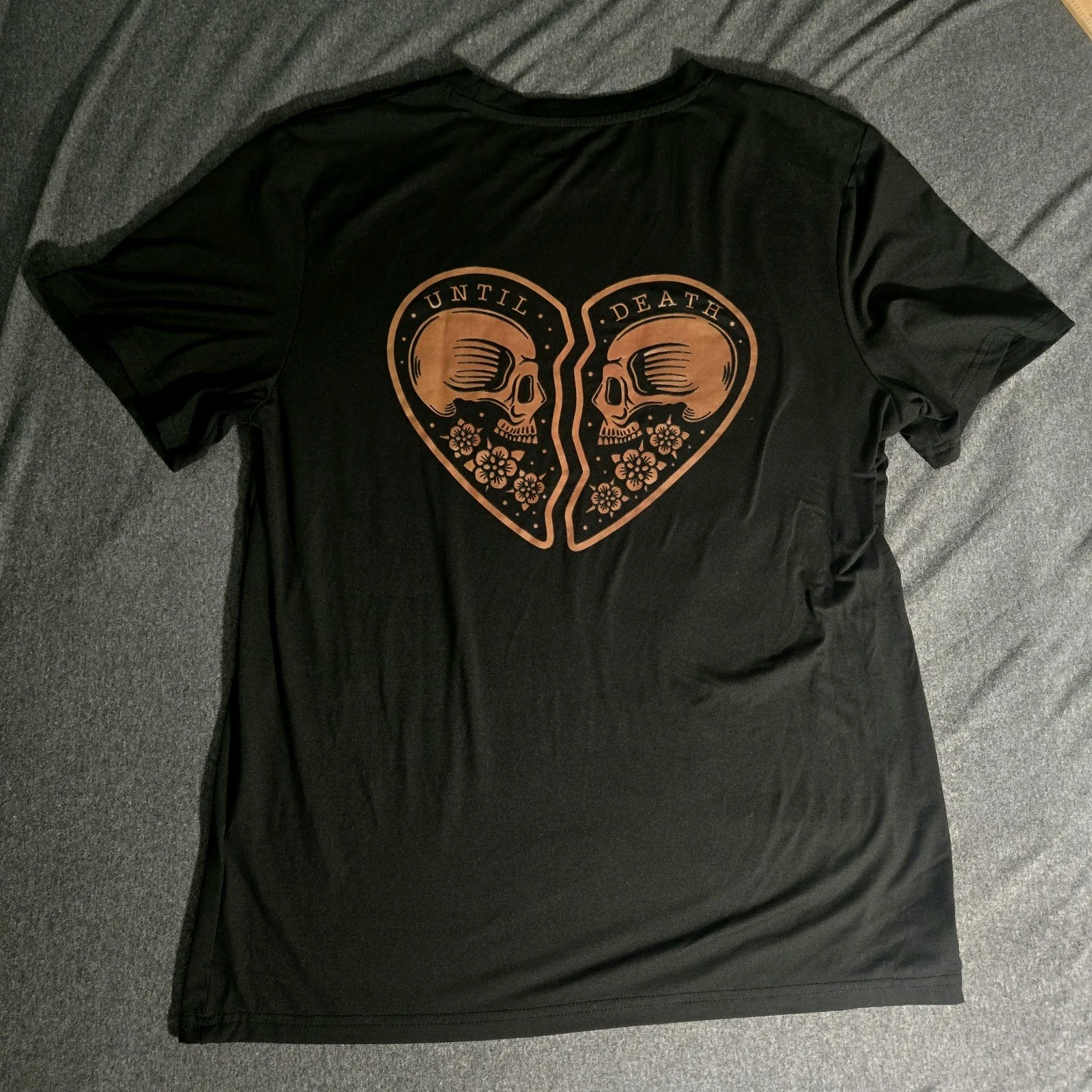 Gothic Black T-Shirt Until Death Emo Skull Heart Art Graphic Print Soft Unisex M