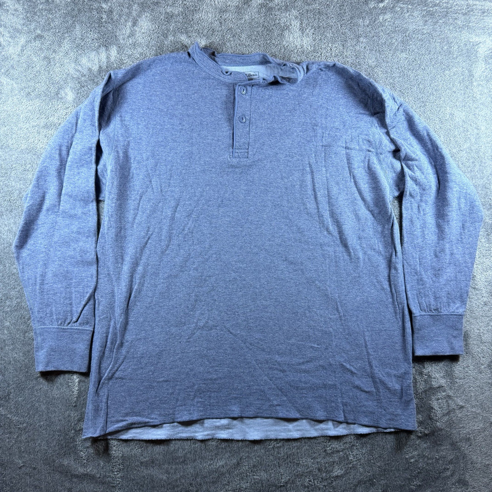 LL Bean Shirt Mens XXLT Blue River Drivers Henley Heather Wool Two Layer Base