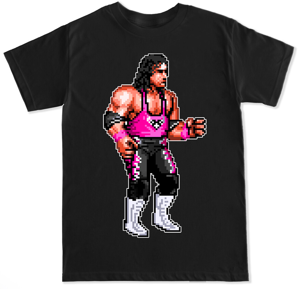 PIXEL HITMAN BRET HART VIDEO GAME FUNNY PRO WRESTLING HUMOR WRESTLE MENS T SHIRT