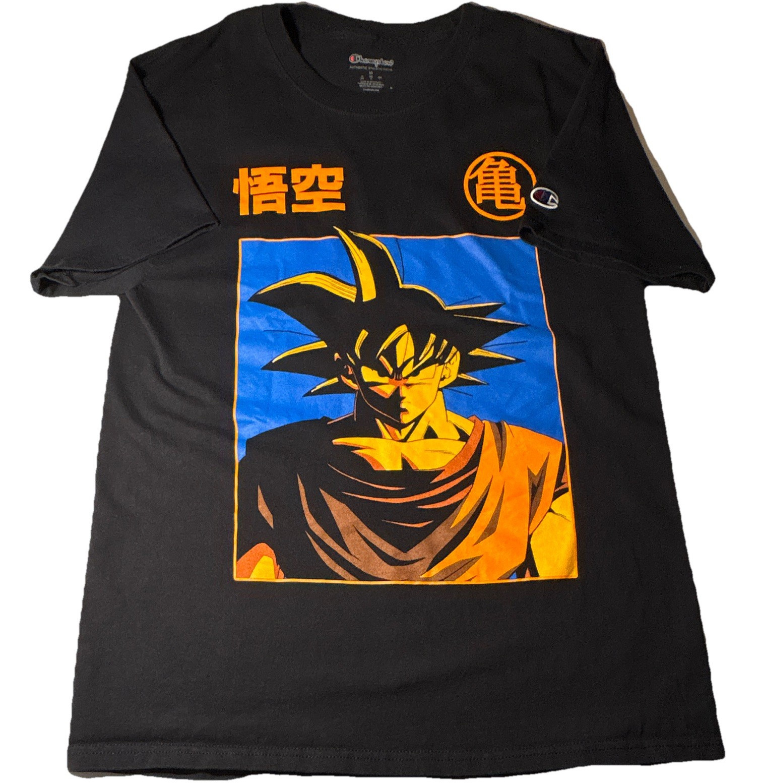 Champion Dragon BallZ Goku Black Cotton Graphic Print Crew Neck T-Shirt M