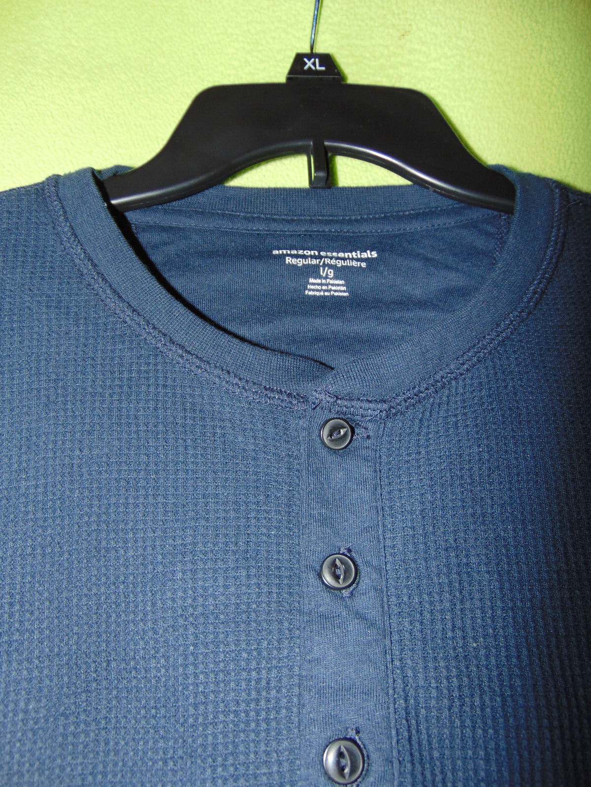 Amazon Essentials Thermal Henley Shirt Mens Large Navy Blue Long Sleeve New