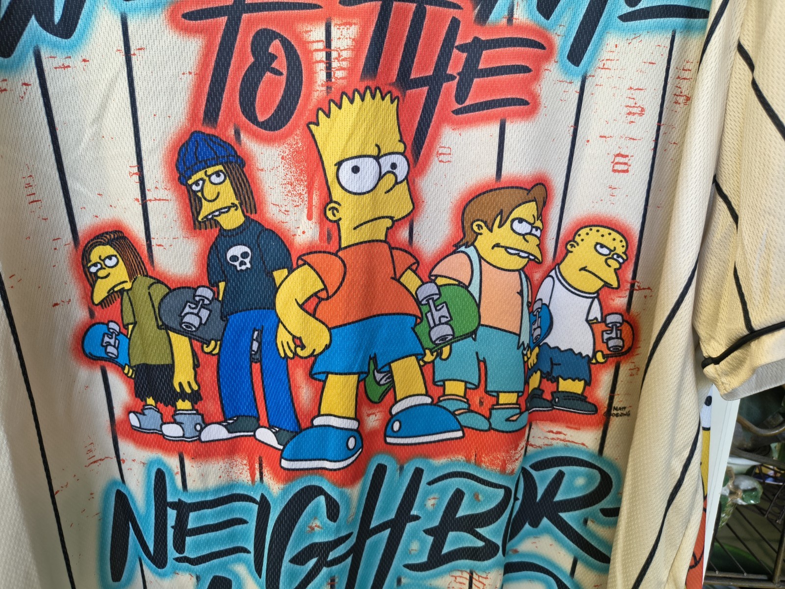 Men&rsquo;s 2X Bart Simpsons Baseball Jersey Welcome to the Hood (Missing Button)