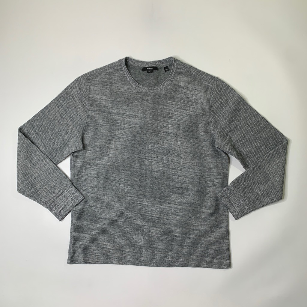 Vince Shirt Mens L Large Gray Thermal Knit Cotton Blend Crew Neck Long Sleeve