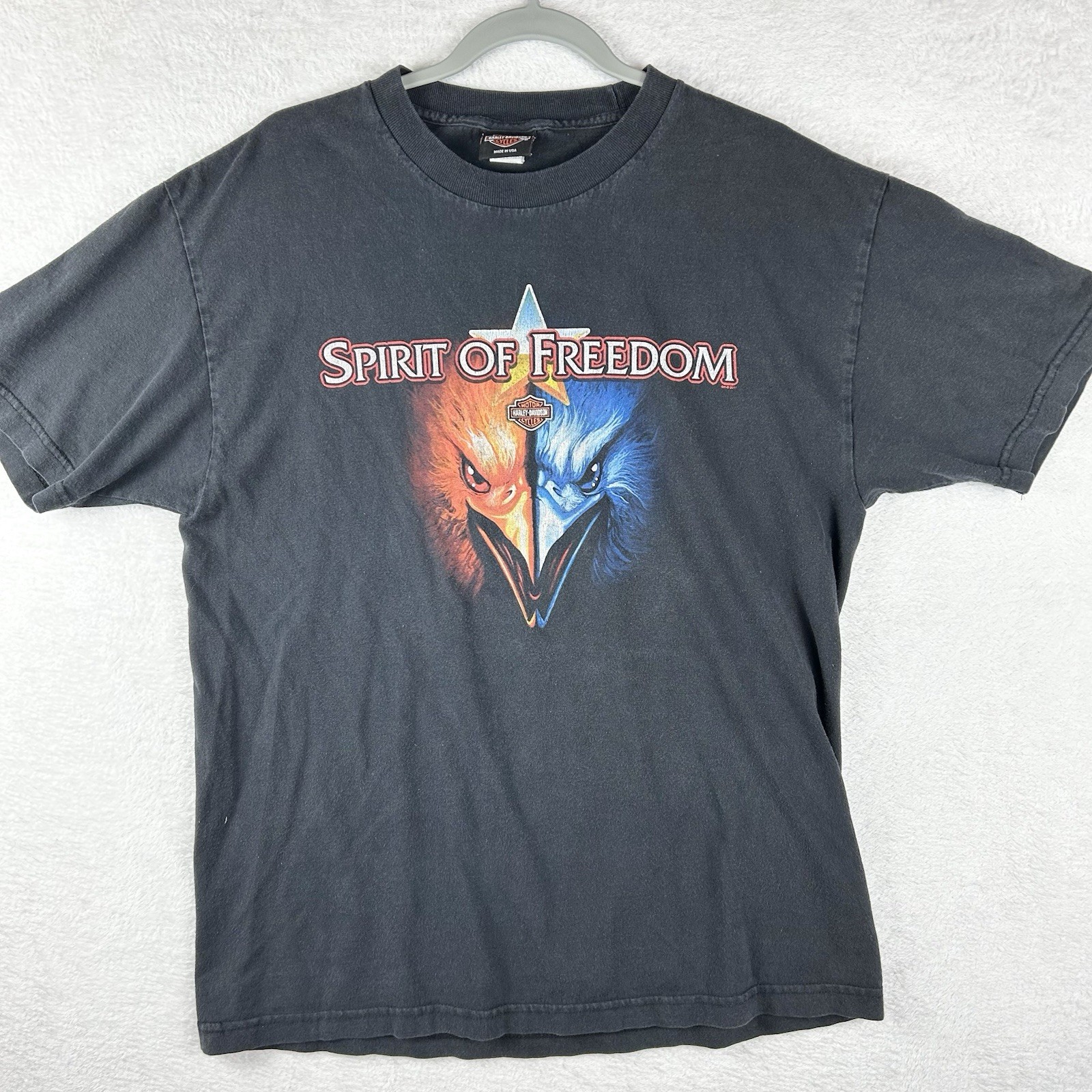 Harley Davidson T Shirt Men L Faded Black Graphic Screaming Eagle Y2k Made USA