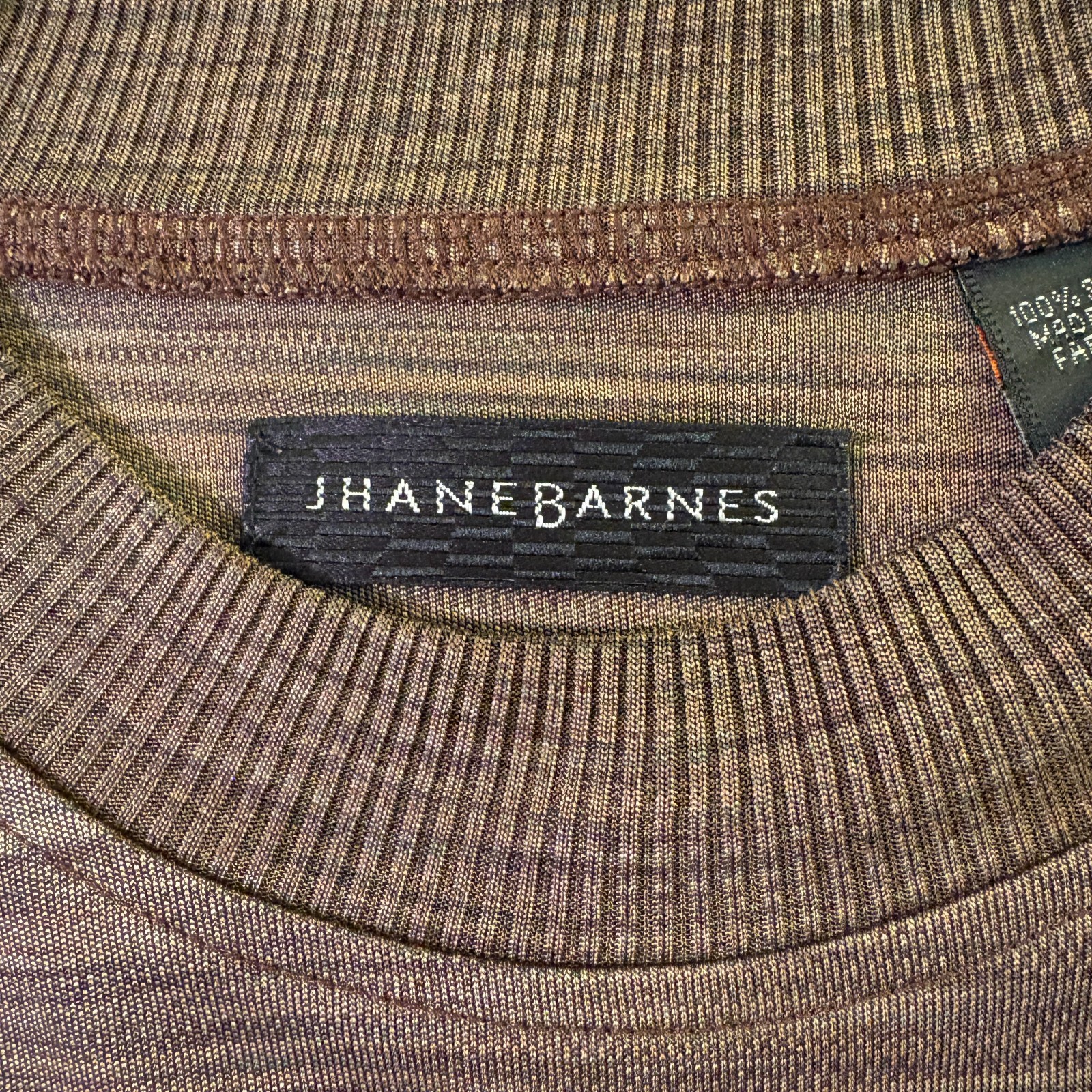 VTG Jhane Barnes 100% Silk Shirt Mens M Brown Textured Knit Short Sleeve Tee