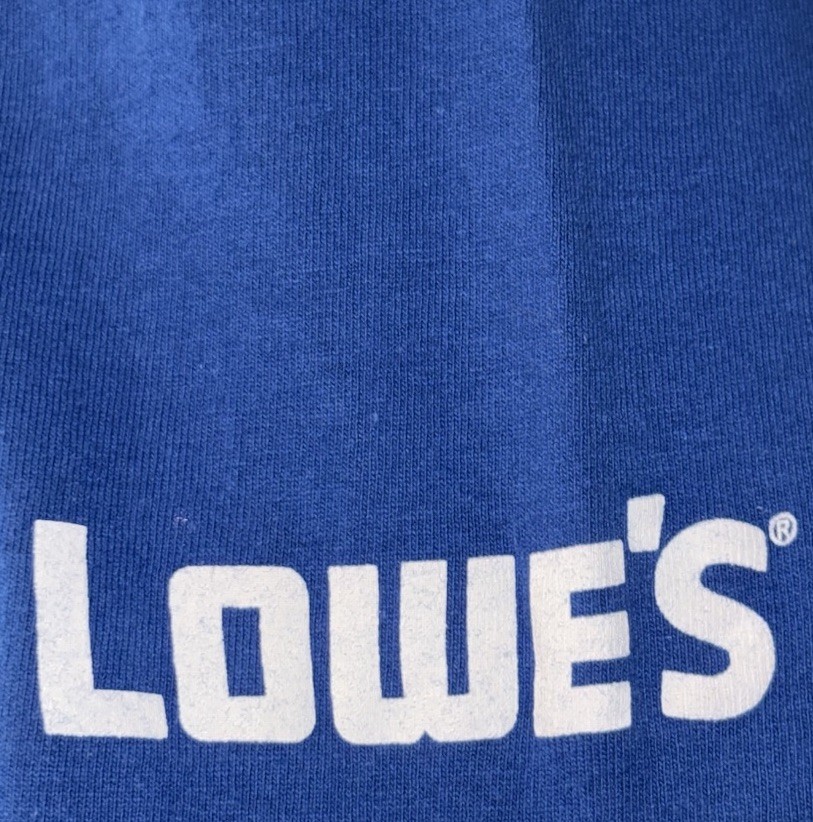 Lowes Employee T Shirt M Medium Blue Distressed American Flag Patriotic Workwear