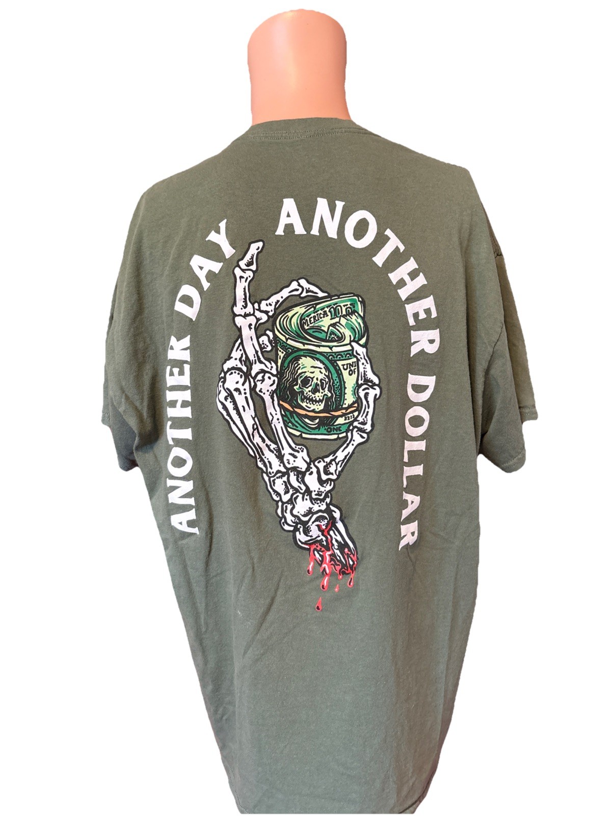 Retrofit Another Day Another Dollar Skeleton Styled Green Shirt Size XL Mens
