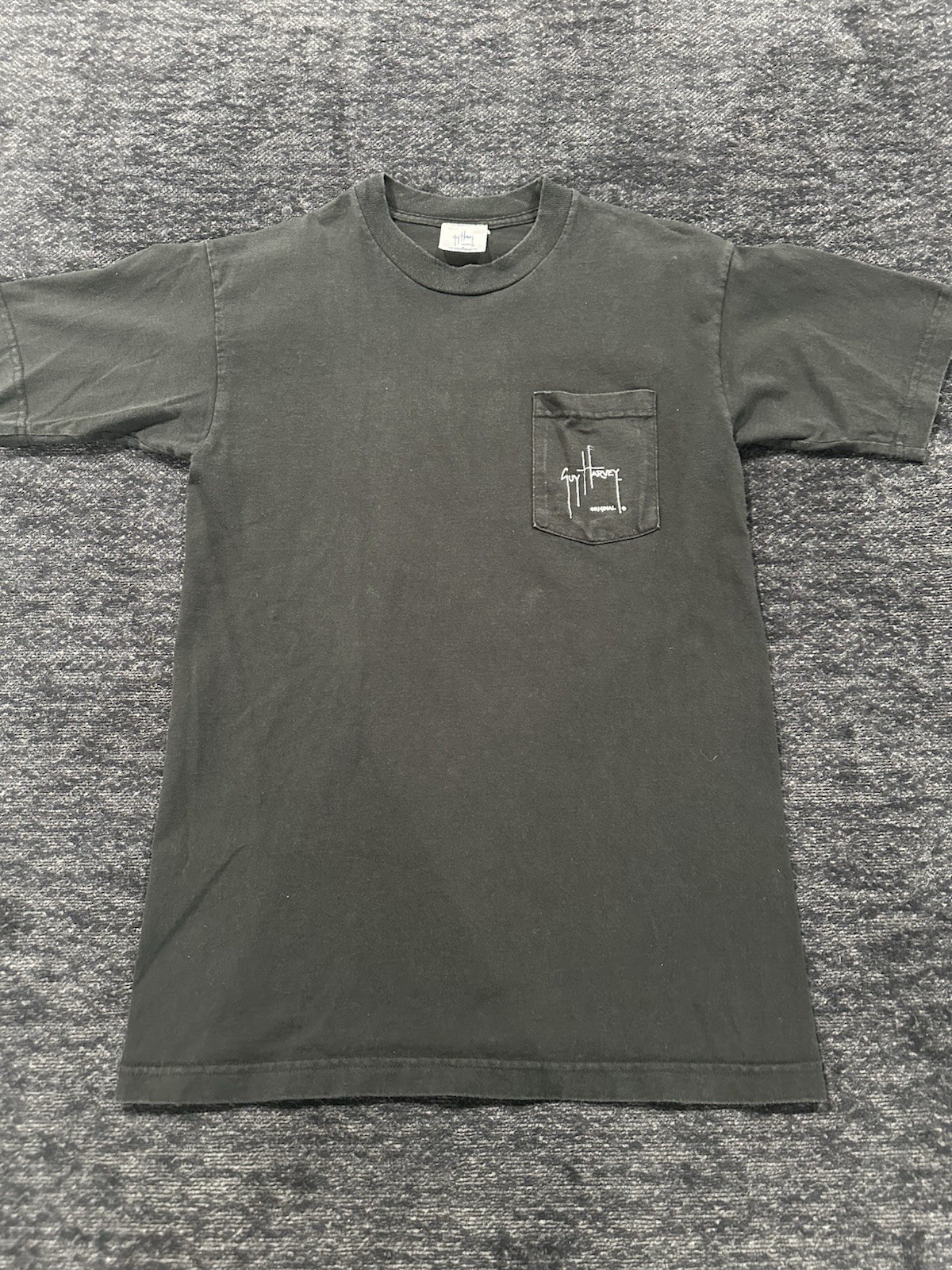 Vintage Guy Harvey Pocket T Shirt Medium Mako Shark Yellowfin Tuna Faded Black
