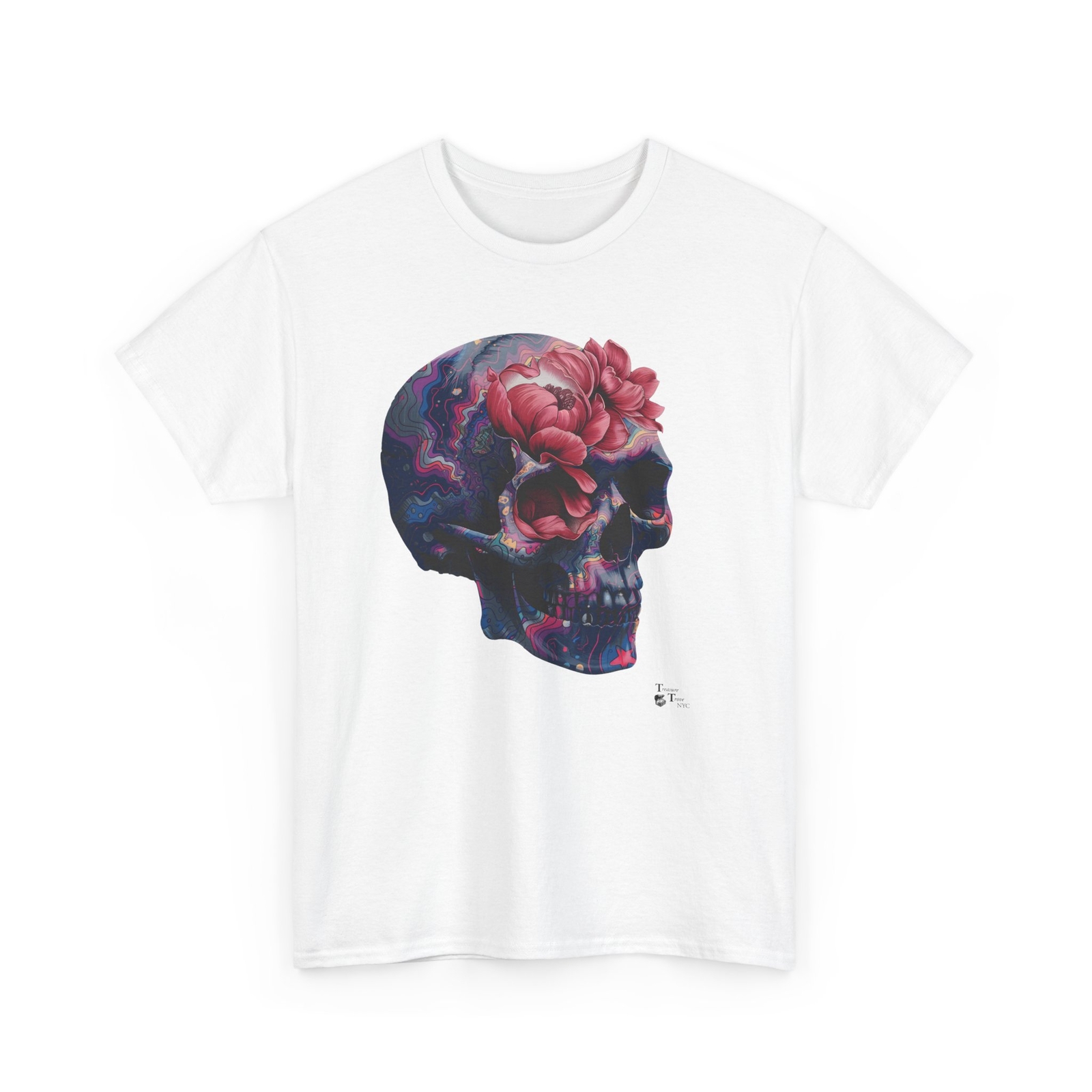 Prism 3D Peony Realistic Skull T-shirt Design