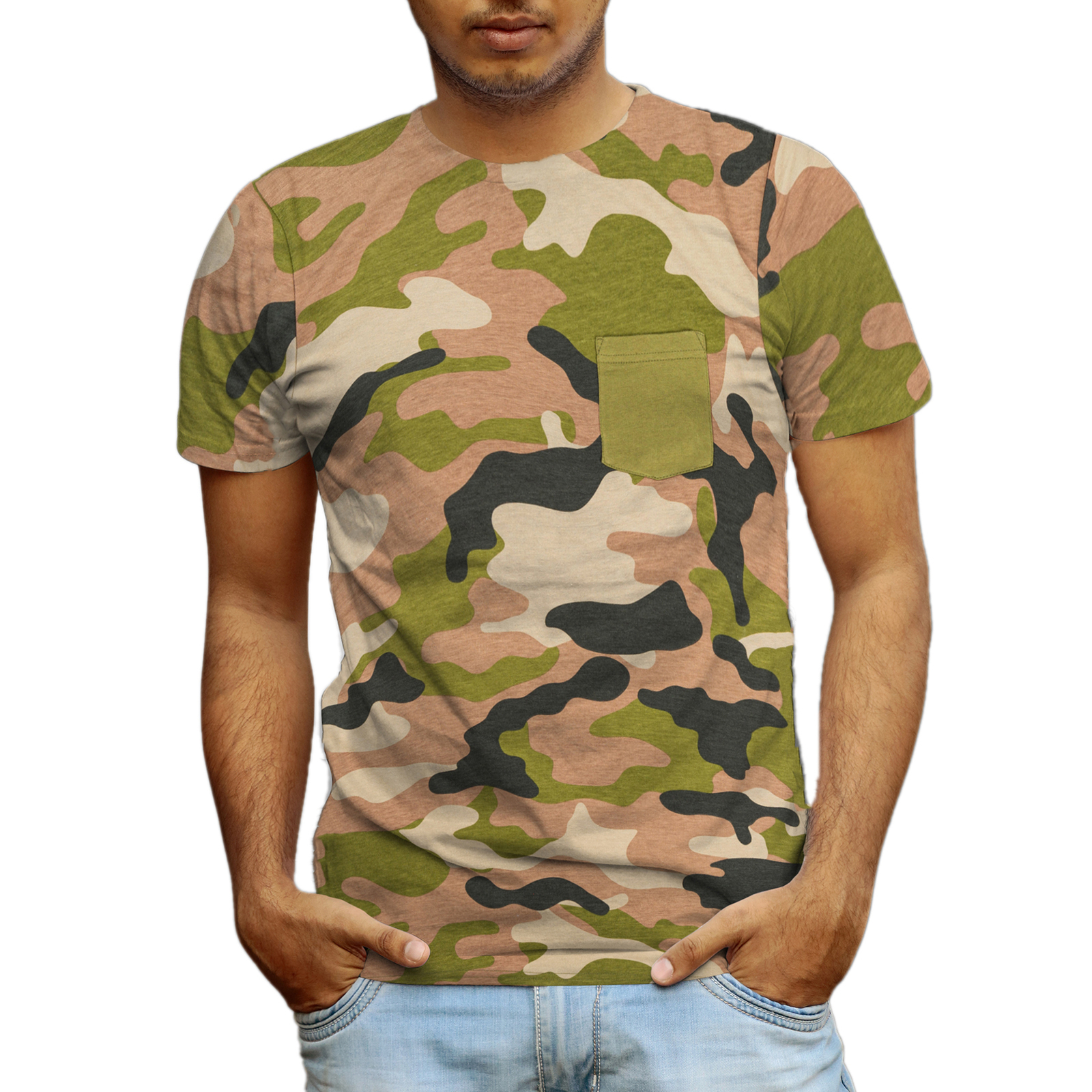 Beautiful Giant Men&rsquo;s Fashion Camo T-Shirt Crew Neck Sport Wear Woodland for Gym
