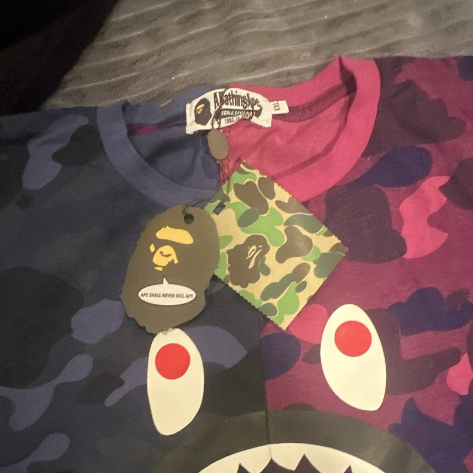A Bathing Ape BAPE Shark Face Split Camo Crew Neck T-Shirt Men s XL