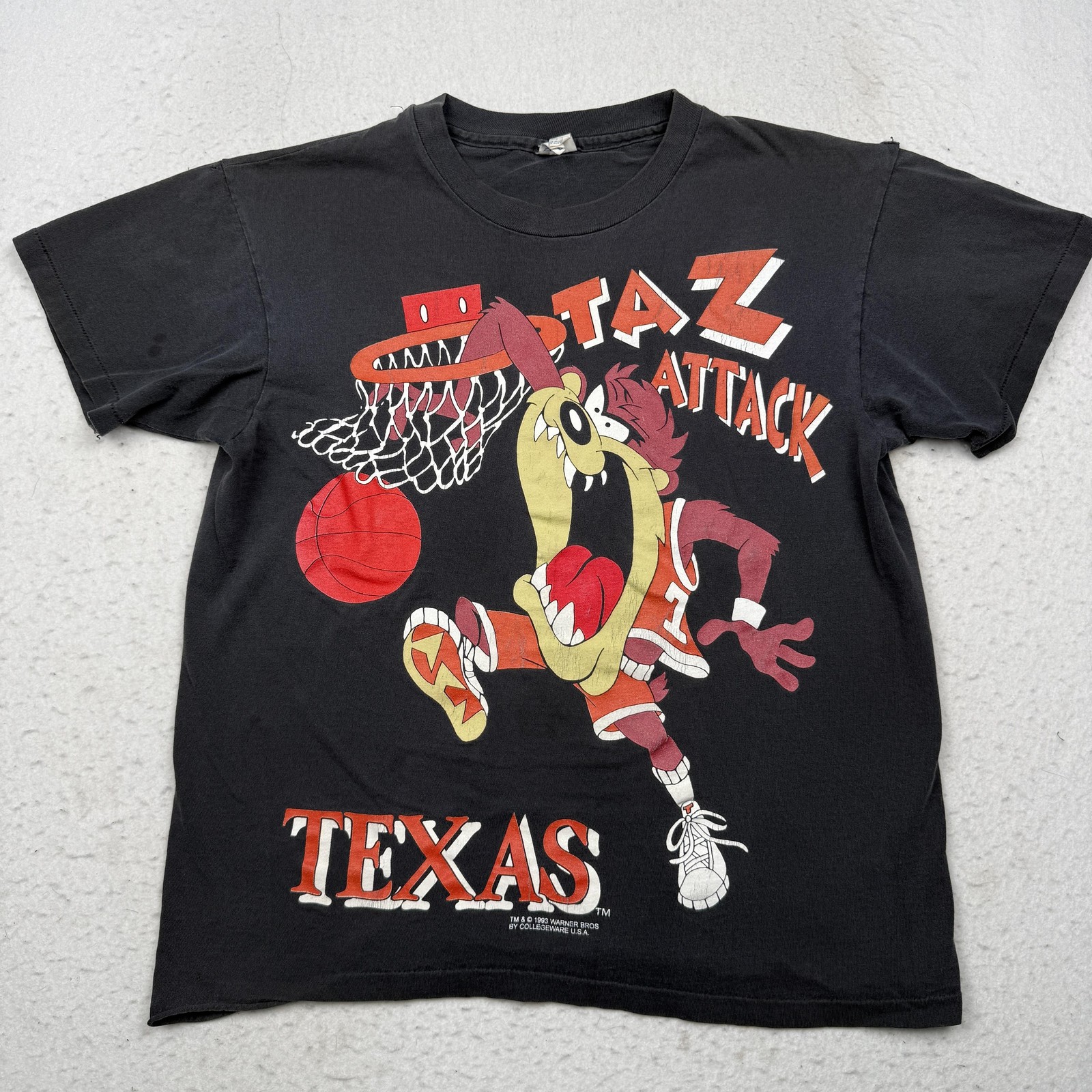 Vintage Taz Attack Texas Shirt Mens Large Black Looney Tunes College Ware 1993