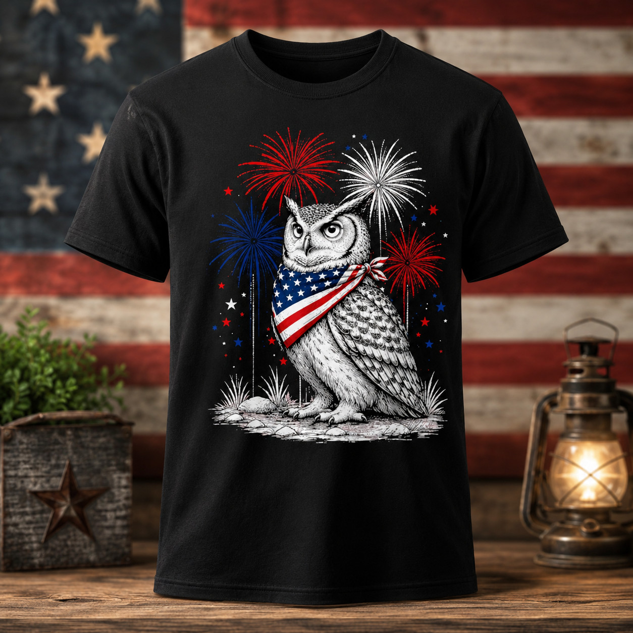 America&rsquo;s 250th Patriotic Fireworks Owl Animal Lovers T-Shirt