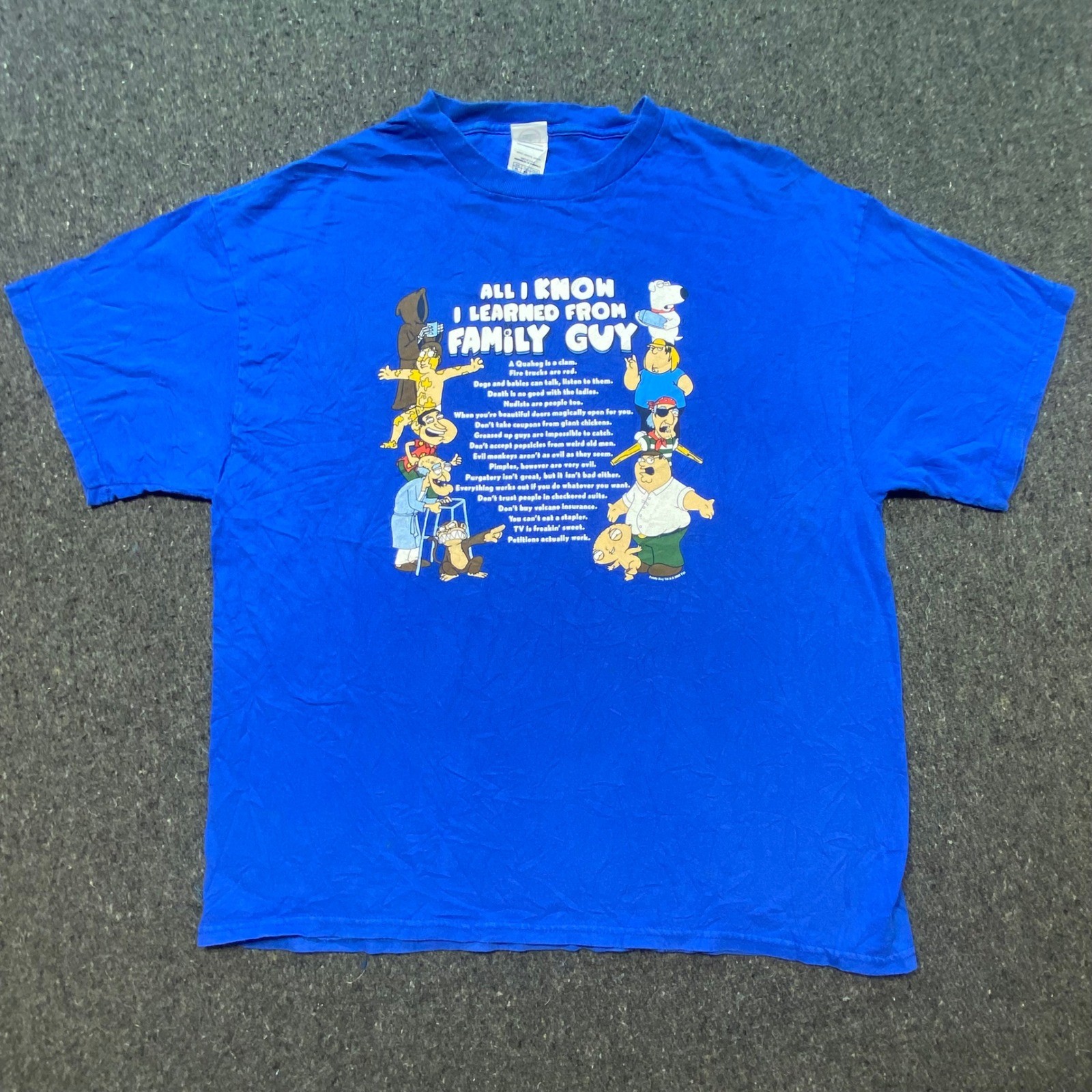 Family Guy Graphic T Shirt XL Mens Blue Y2K 2005 Cartoon Promo Delta Pro Weight