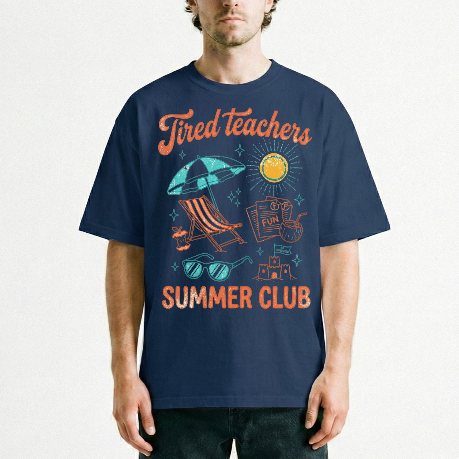 Tired Teachers Summer Club T-Shirt Funny School Break Beach Vacation Mode Tee