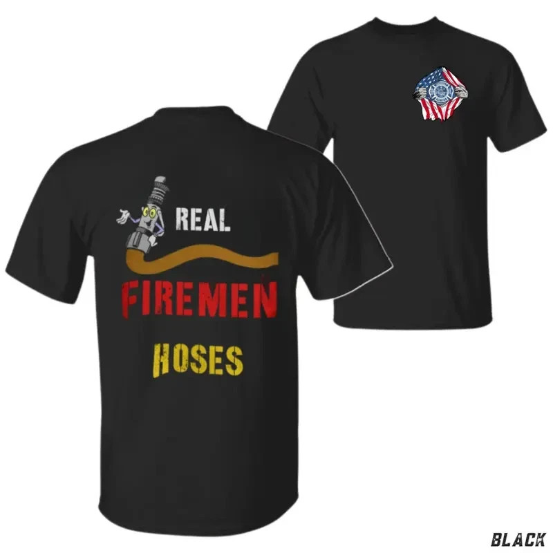 Fire Hose & Cartoon Design, Firefighter Graphic Shirt for Firemen