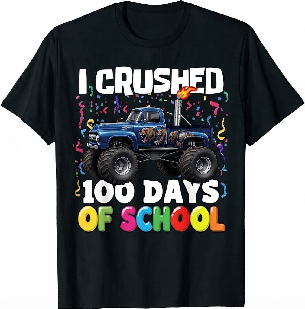 100 Days Of School Monster Truck 100th Day Of School Kids T-Shirt