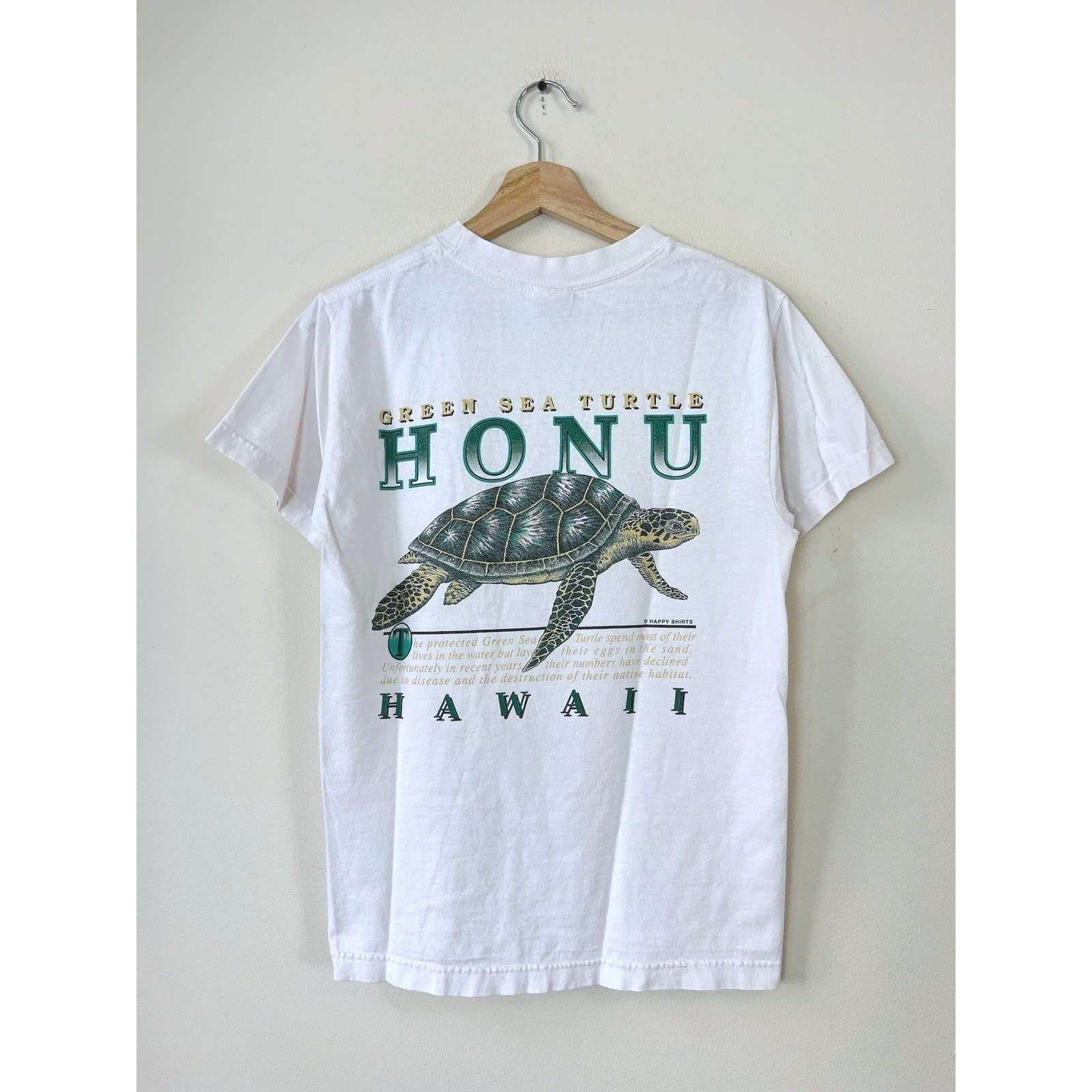 Vintage 90&rsquo;s Travel Hawaii Green Sea Turtle Graphic Art White Tee Shirt – S