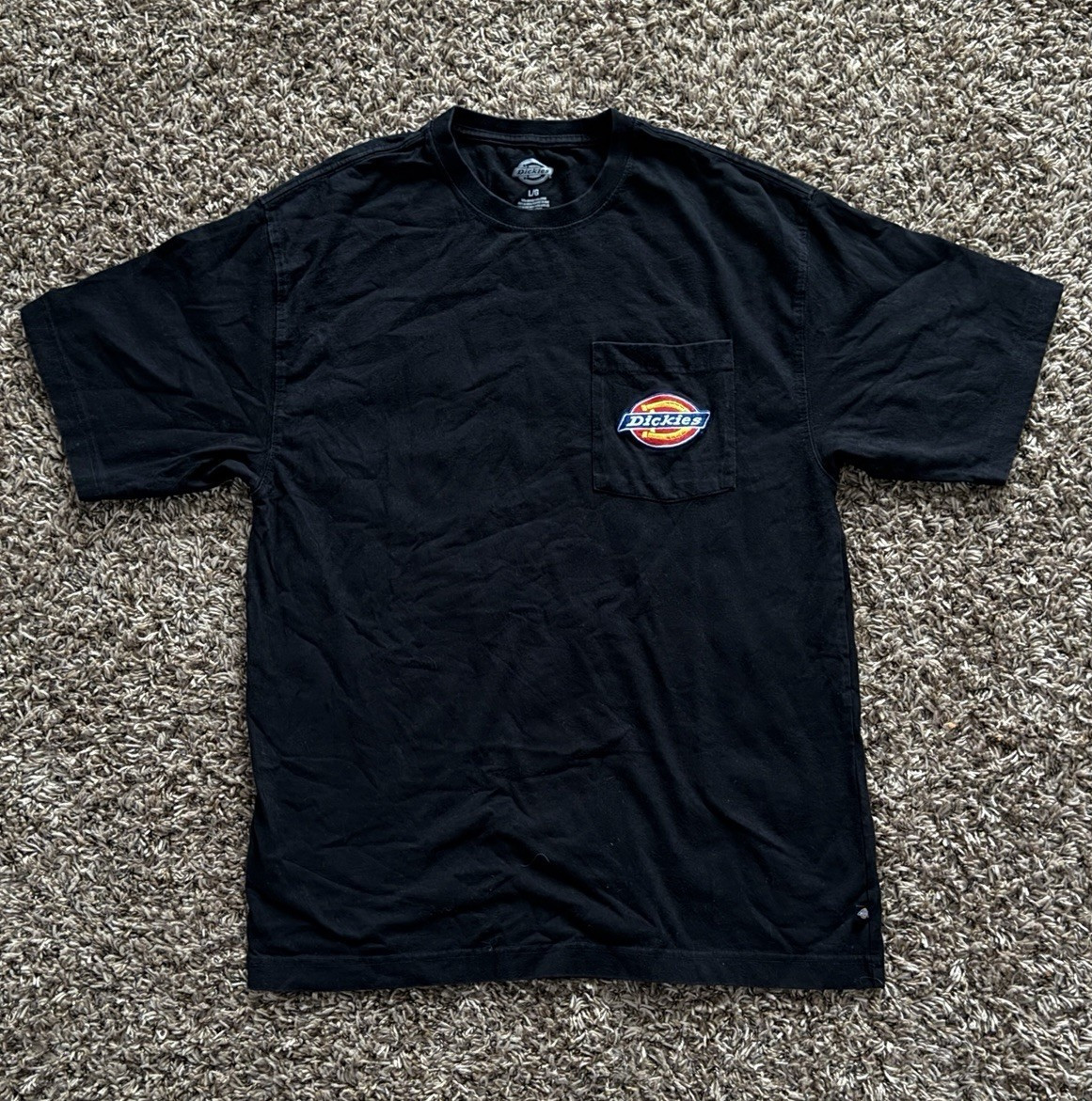Dickies Men&rsquo;s Black Cotton Knit Crew Neck Short Sleeve Pocket Logo T-Shirt L