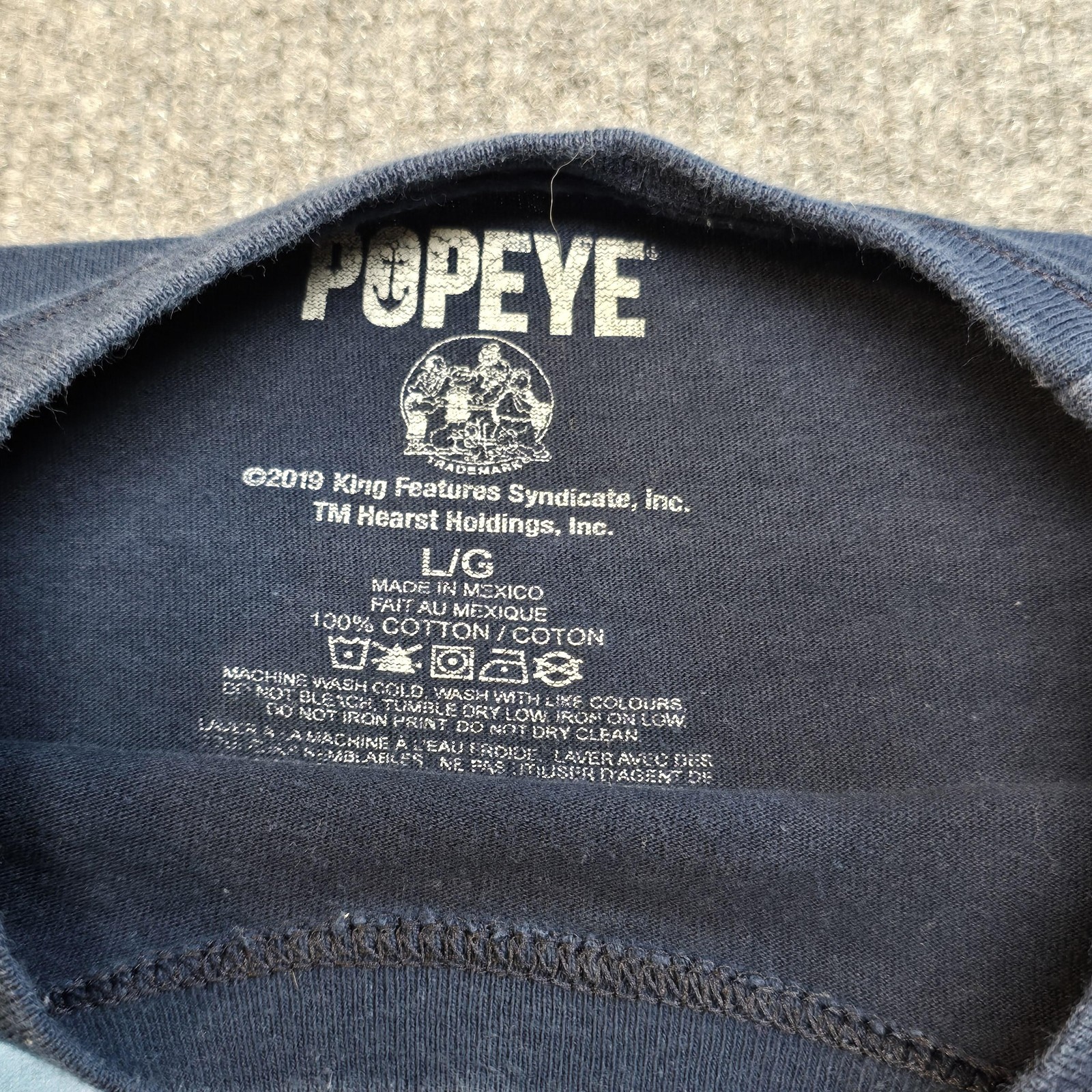 Popeye Shirt Mens Large Navy Blue Strong Graphic Crewneck Tee Cartoon 2019