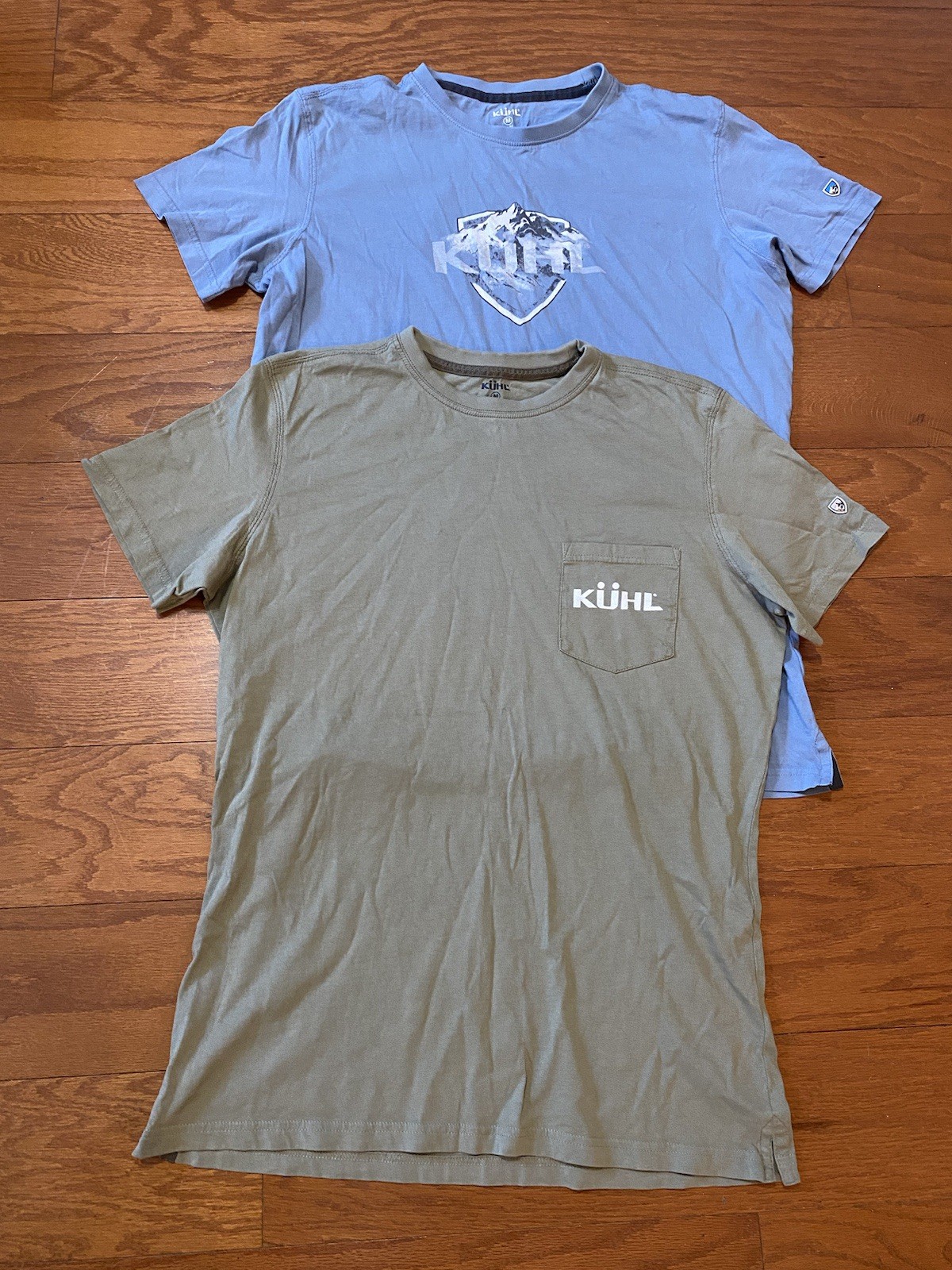 Lot of 2 Kuhl Wildfibre Organic Cotton CrewNeck T-Shirts Mens Sz M Gray Blue