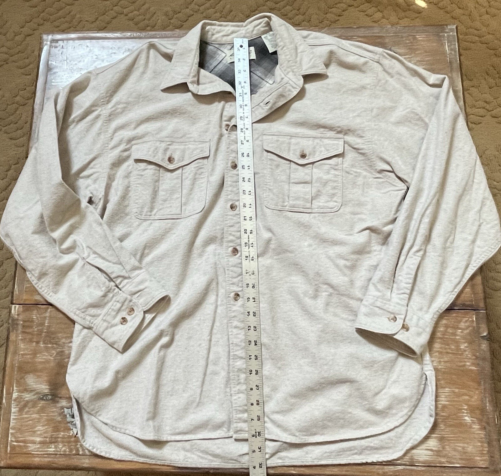Vtg 90s Eddie Bauer-Oatmeal Chamois Brushed Flannel Button Shirt-Button 2 XXL-T