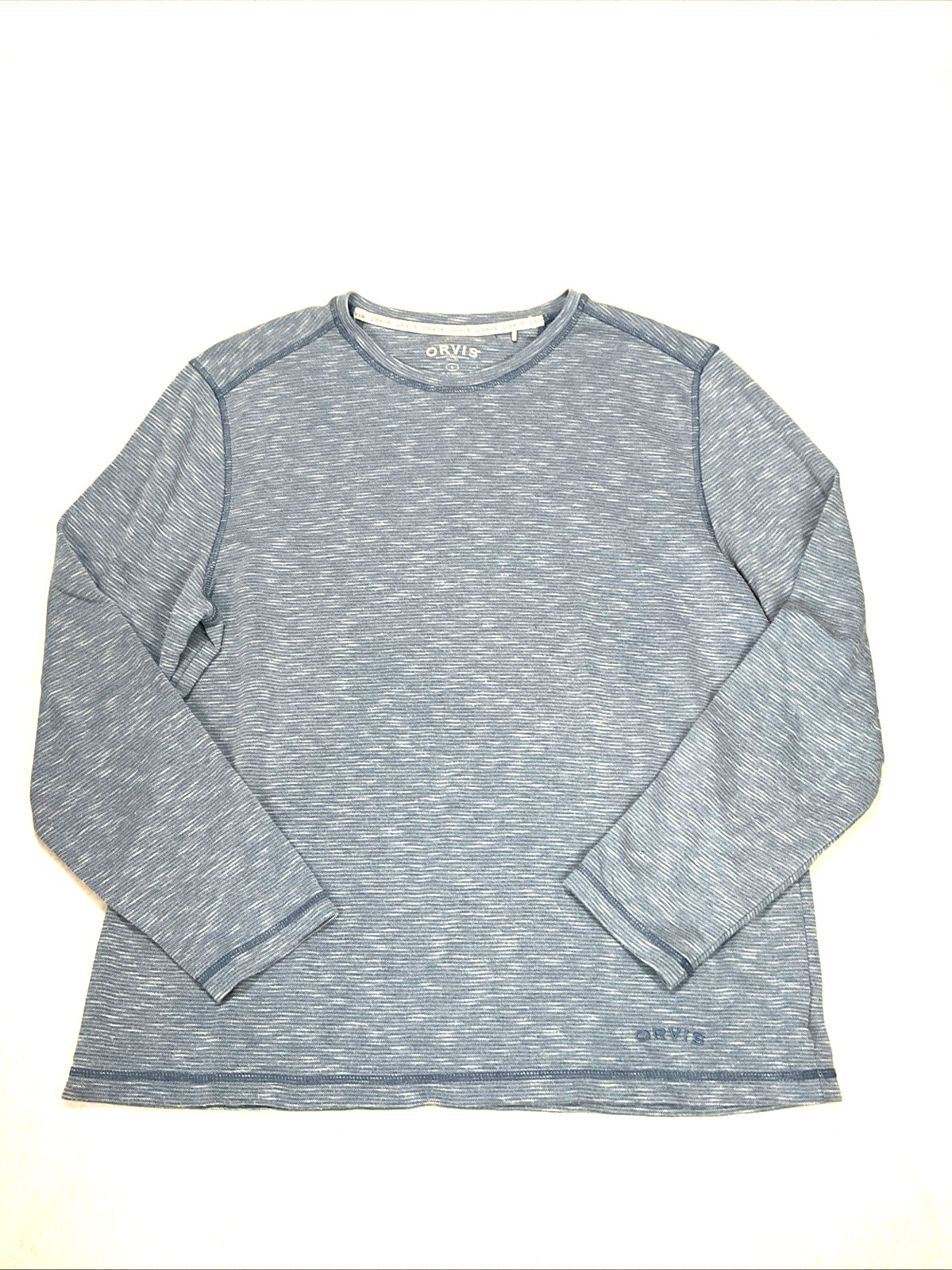 ORVIS T Shirt Mens Large Long Sleeve Blue Striped Crew Neck Adult Casual